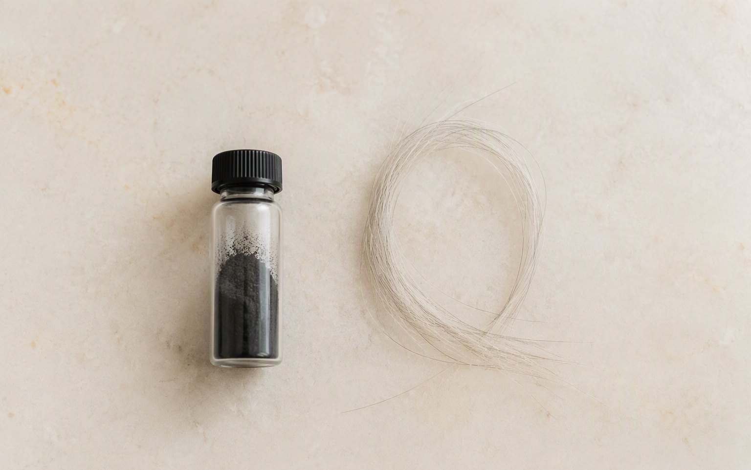 Vial of purified carbon and a lock of hair — memorial diamond source material